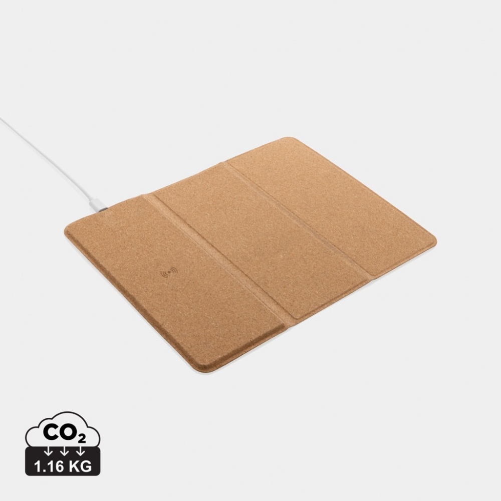 Logo trade promotional merchandise picture of: 10W wireless charging cork mousepad and stand